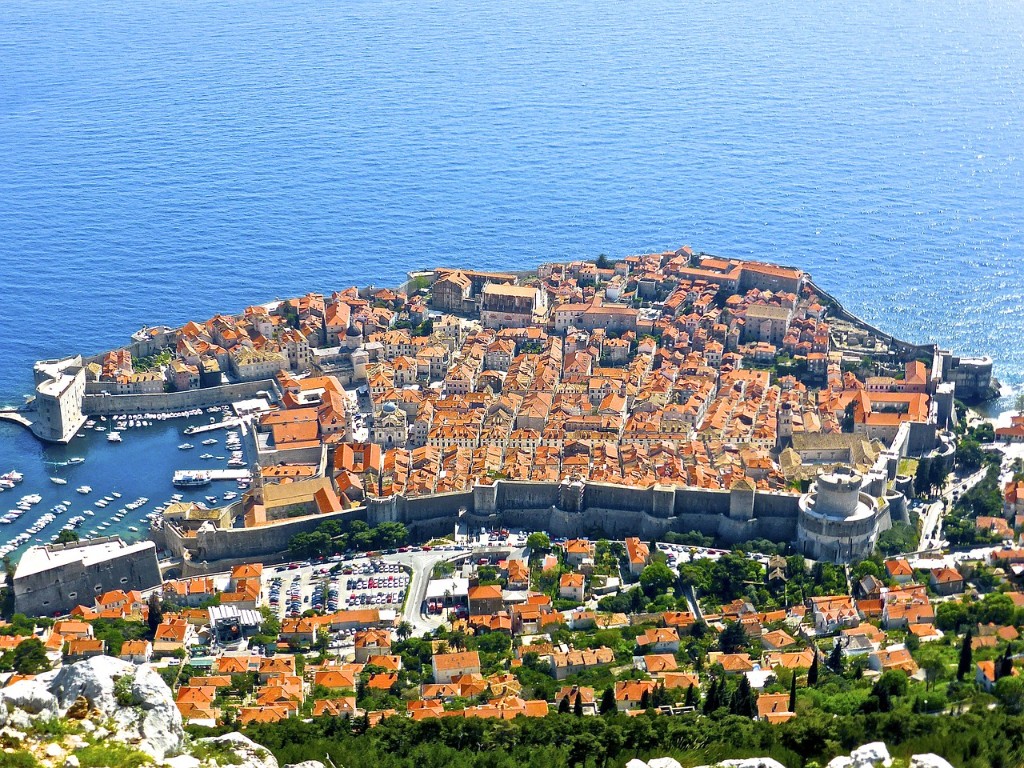 Aerial view of Dubrovnik old town and city walls